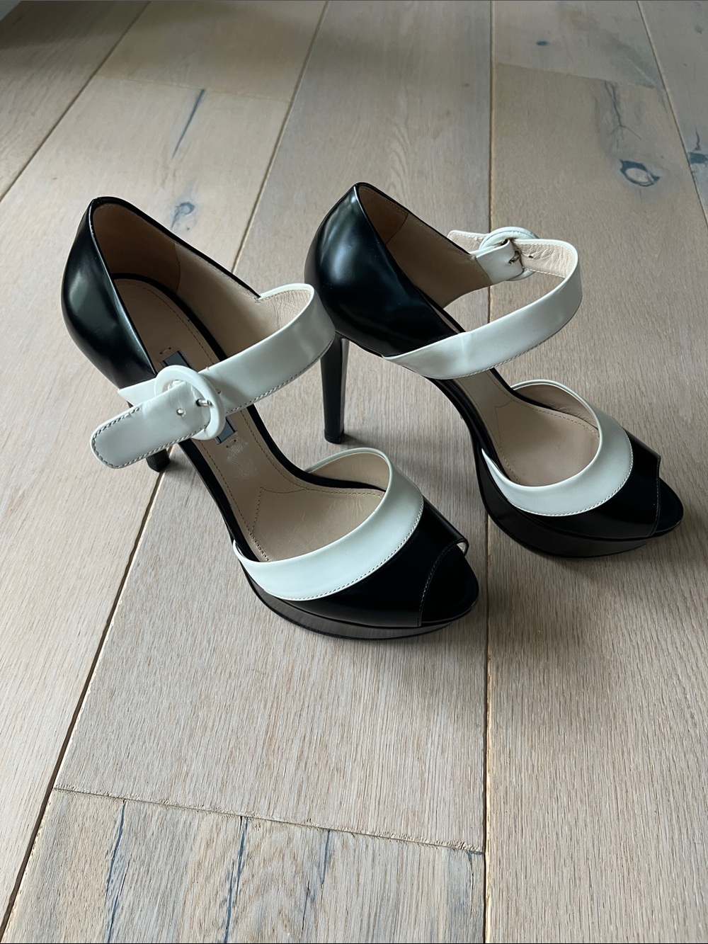Prada Black and White Two-Tone Mary Jane Heels